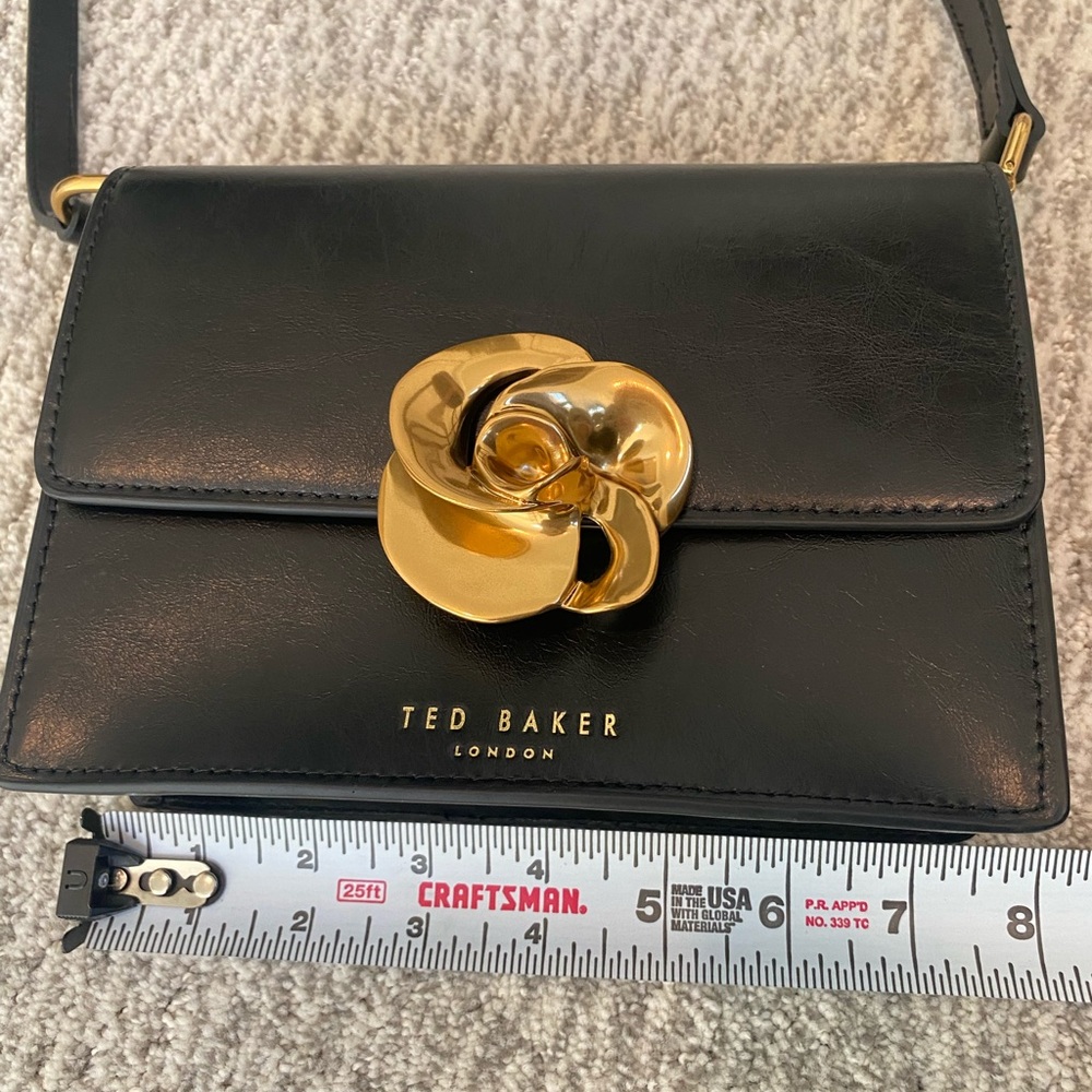 Ted Baker Rosalie Black Leather Crossbody Bag with Luxe Gold Rose Closure NWT - Picture 14 of 16